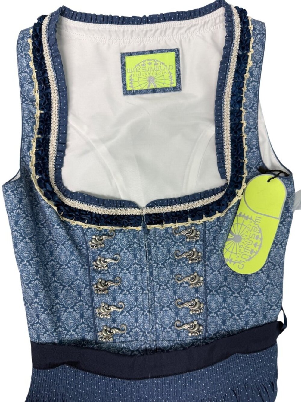 NWT 38 Stockerpoint Angelica German Dirndl Dress Oktoberfest Blue Lace Up - Picture 4 of 12